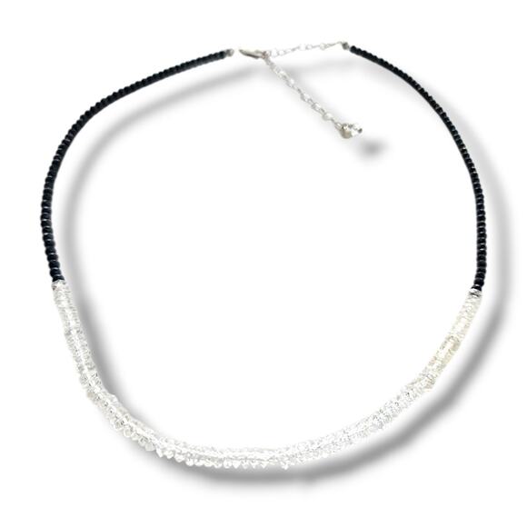 Deb Guyot Sterling Silver Herkimer Diamond Quartz Onyx Choker Necklace 18" - Picture 1 of 12